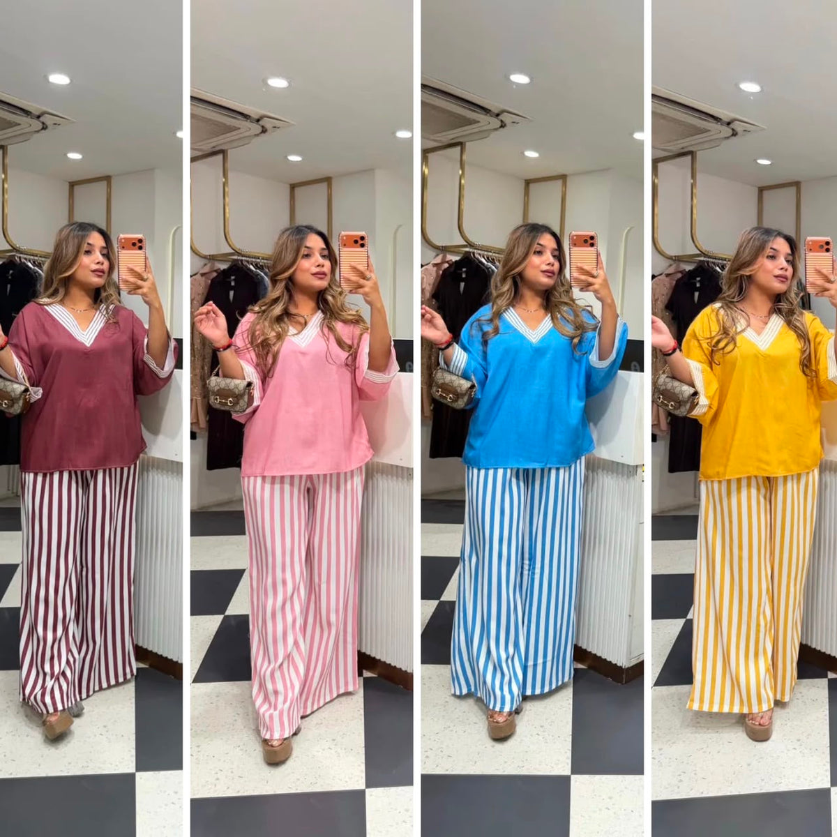 Women’s Yellow Top and Striped Palazzo Co-ord Set