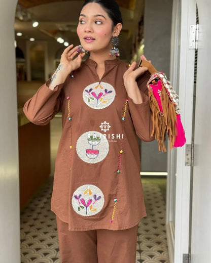 Rust Brown Mirror Work Co-ord Set