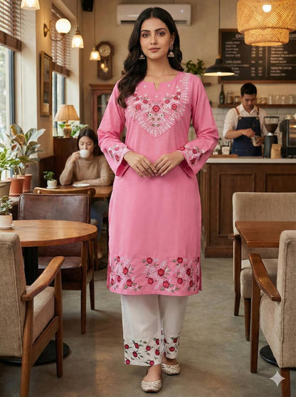Pink Blossom Embroidered Co-ord Set