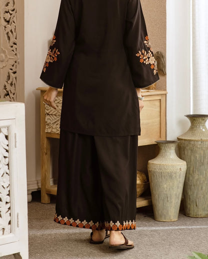 Black Floral Embroidered Kurta Palazzo Set
