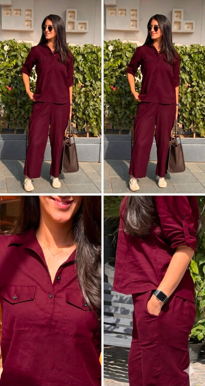 Merlot Wine Everyday Shirt & Trouser Co-ord Set