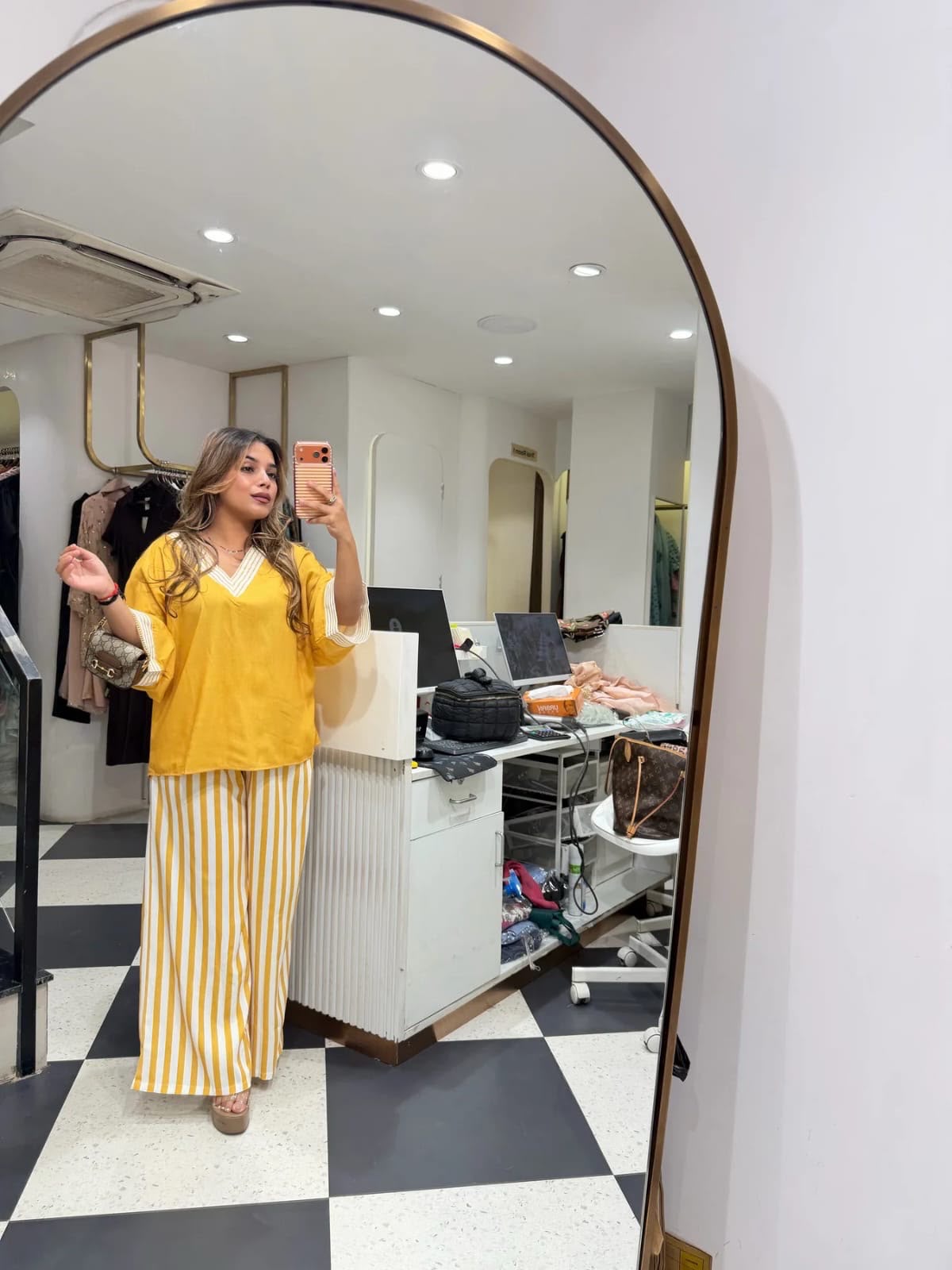 Women’s Yellow Top and Striped Palazzo Co-ord Set