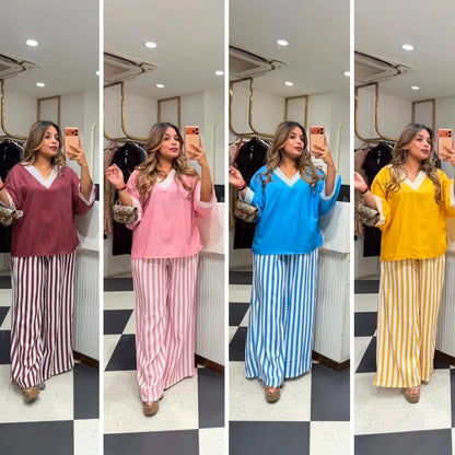 Women’s Yellow Top and Striped Palazzo Co-ord Set